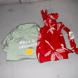 Onesie & Baby Girl Dress w/ Headband  size 0-3 months